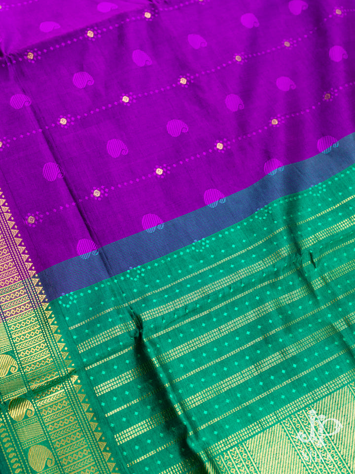 Purple and Teal Green Poly Cotton Saree - D1166 - View 2