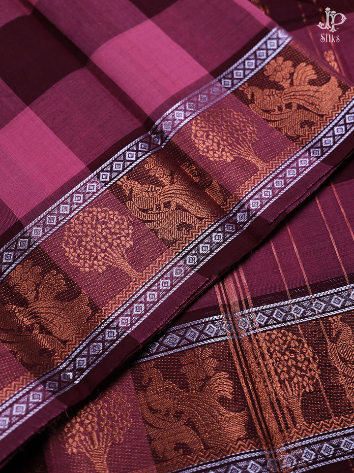 Pink and Maroon Cotton Saree - D2550 - View 3