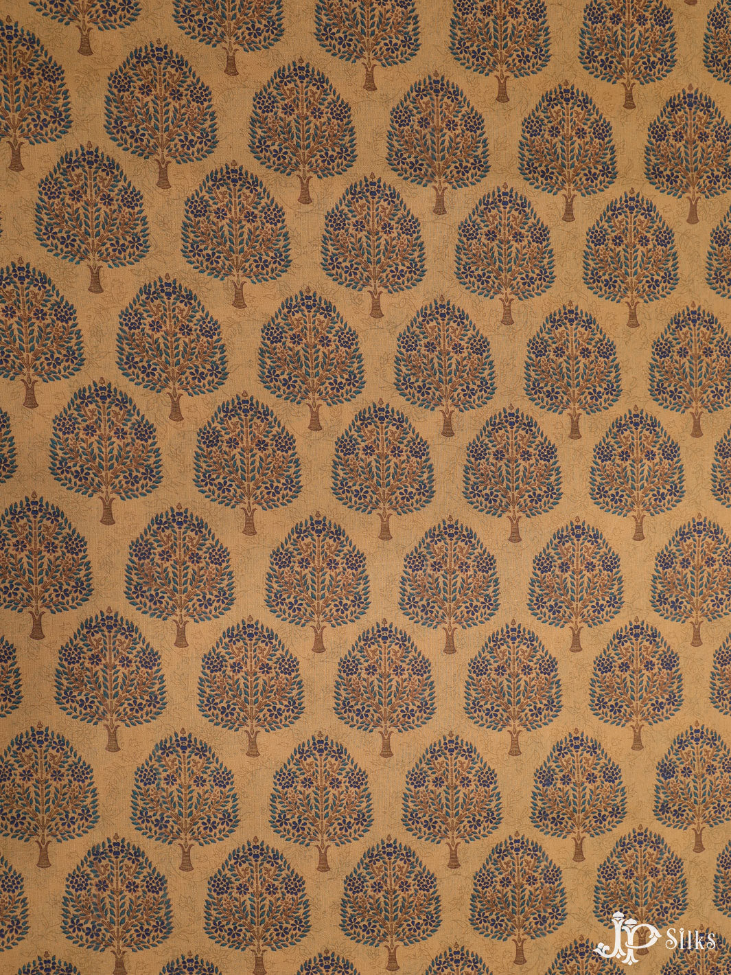 Dark Beige and Ink Blue Cotton Fabric - A7193 - View 1