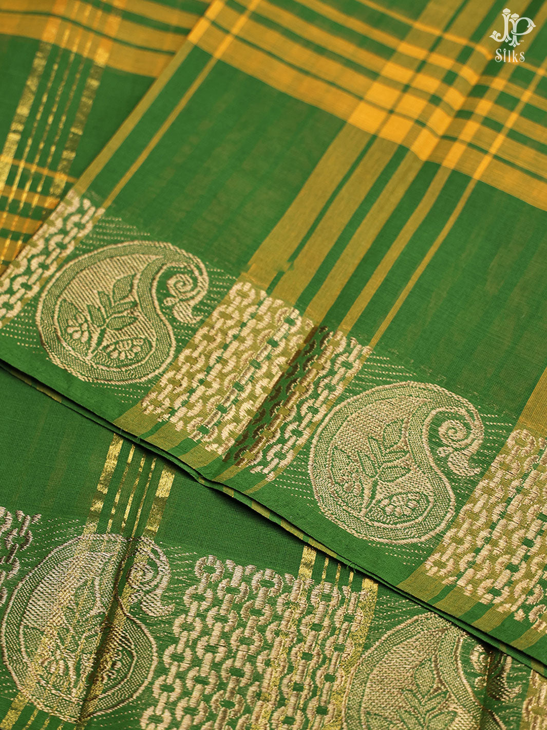 Green and Yellow Cotton Saree - D2542 - View 3