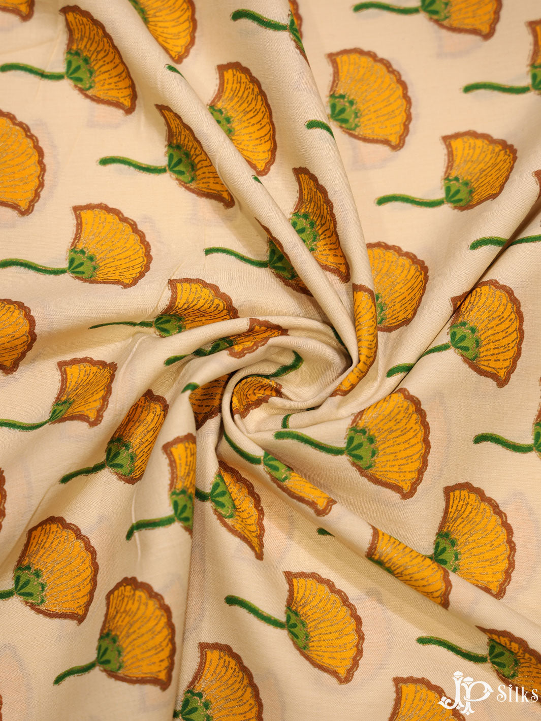 Beige and Yellow Cotton Fabric - A7913 - View 2