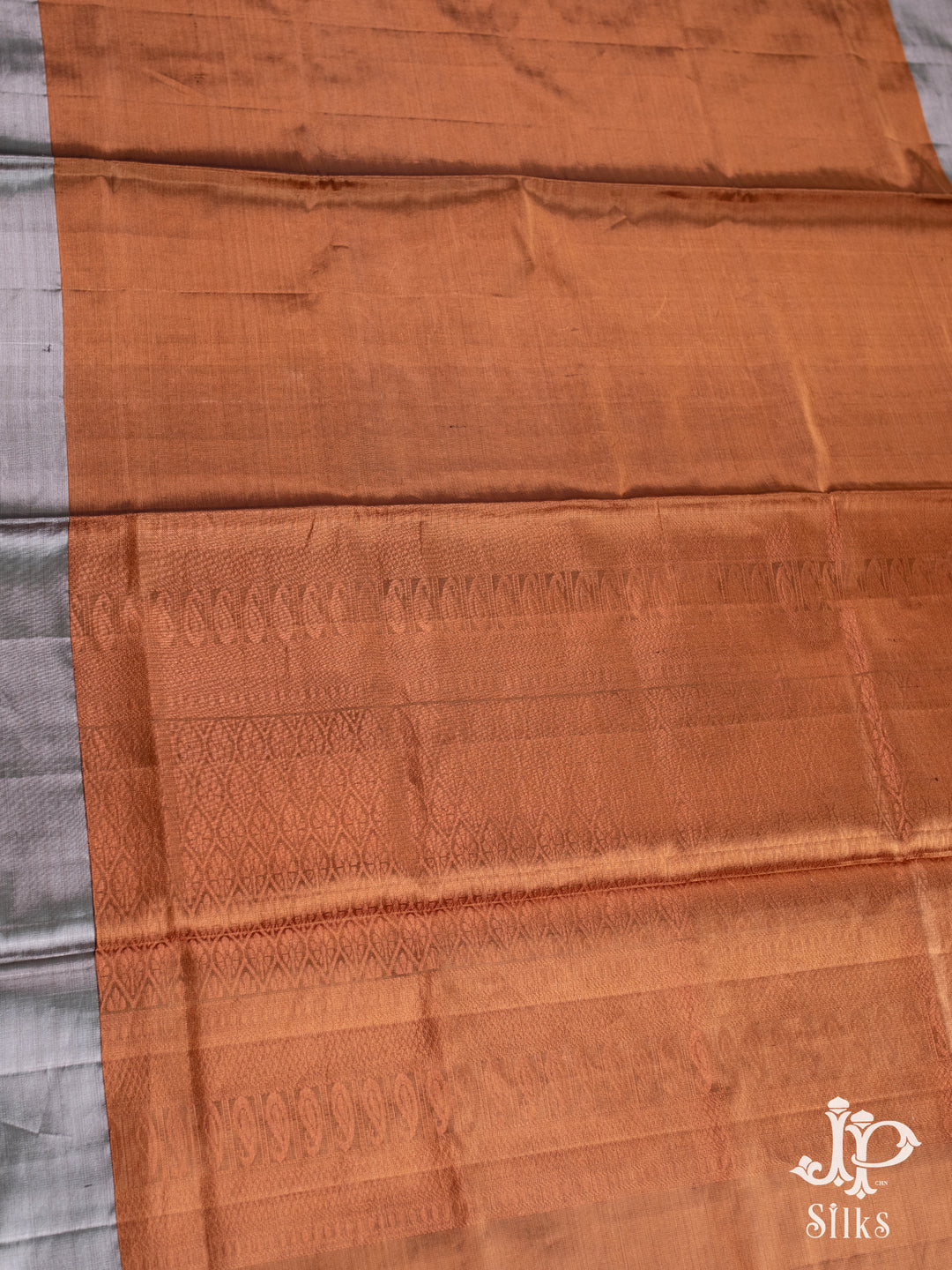 Copper Brown and Silver Grey Silk Tissue Saree - B2454
