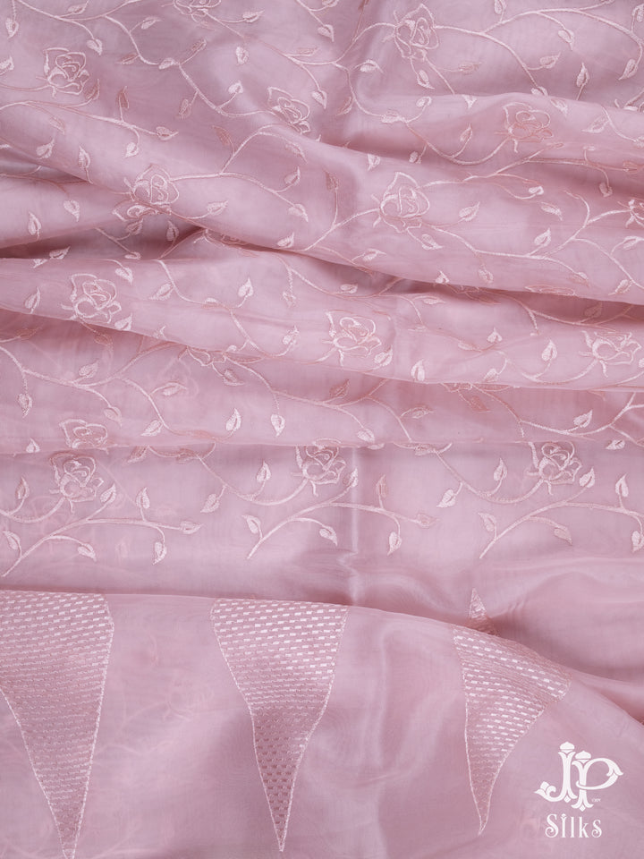 Baby Pink Organza Fancy Saree - E749 -1