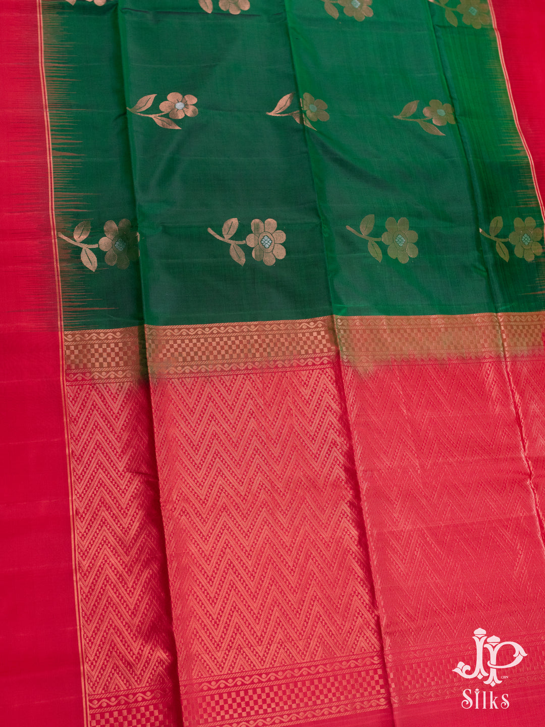 Bottle Green and Red Soft SIlk Saree - D1814 - View 3