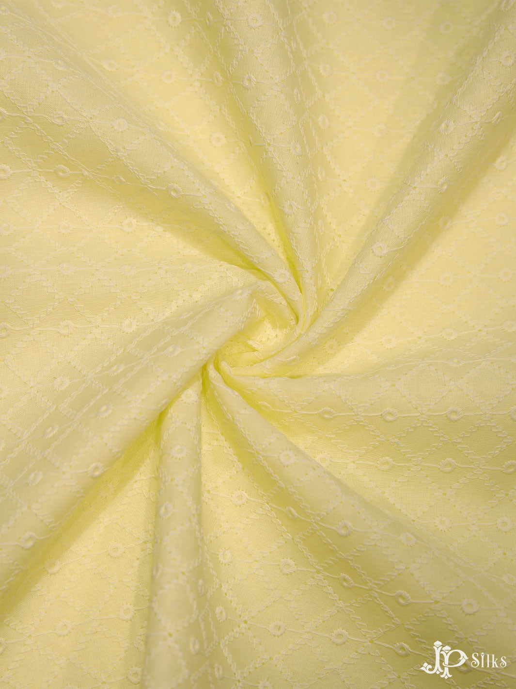 Lemon Yellow Cotton Chikankari Fabric - C3099 - View 3