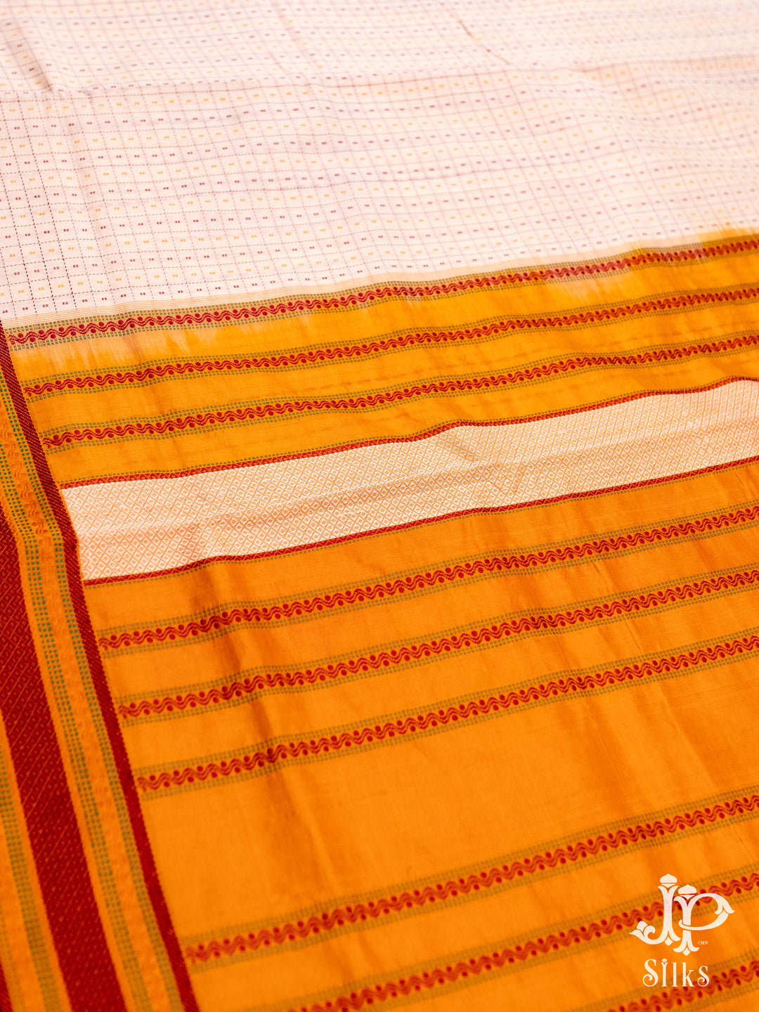 Cream and Mustard Yellow Poly Cotton Saree - D8297 -1