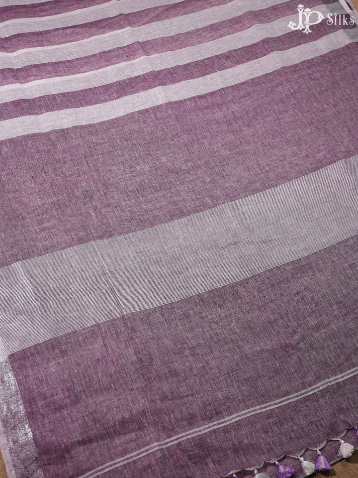 White and Purple Linen Fancy Saree - E4557 - View 4