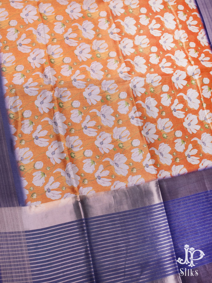 Orange and Ink Blue Raw Silk Fancy Saree - E1526 -3