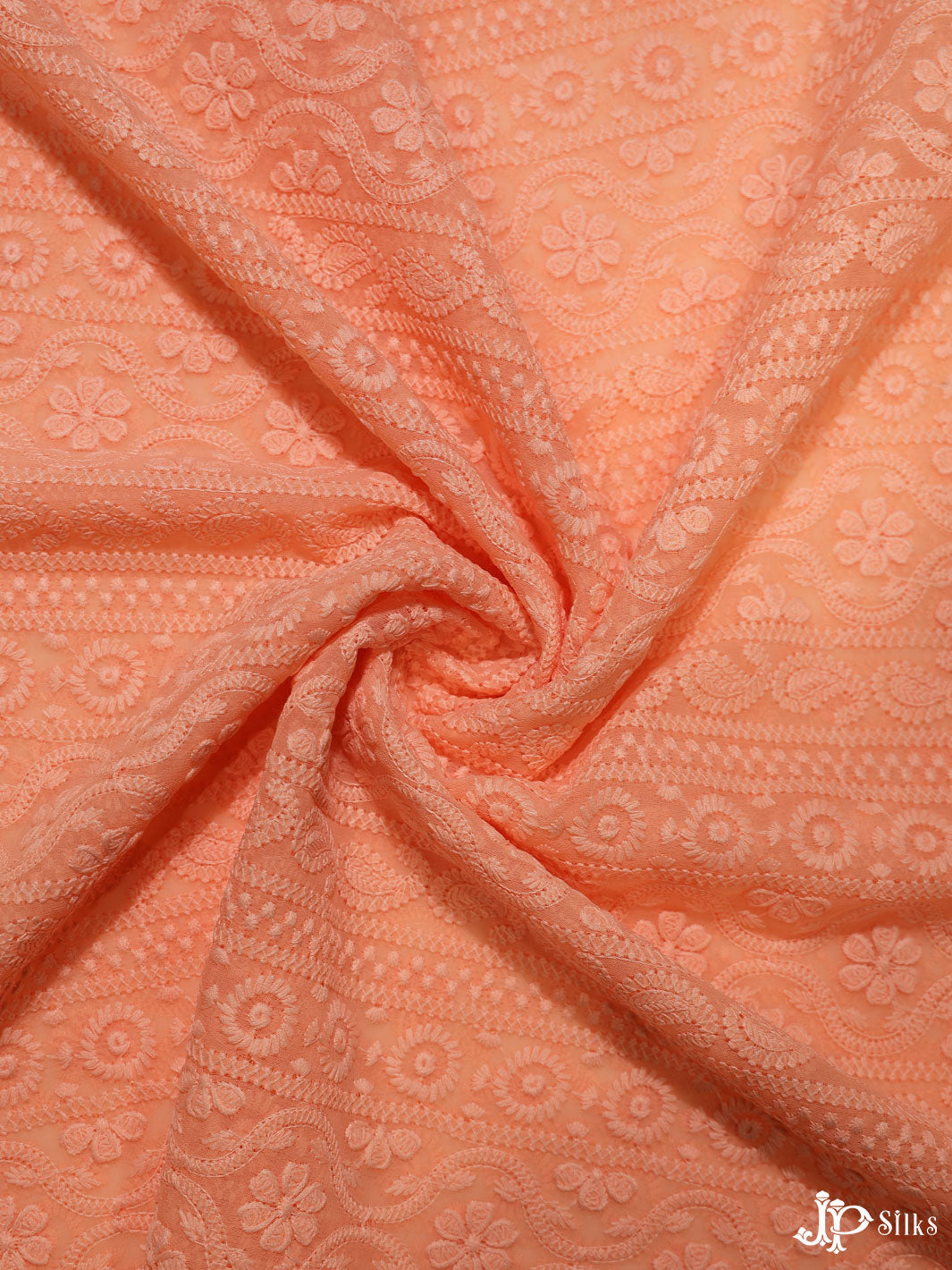 Peach Chiffon Chikankari Fabric - C3102 - View 3