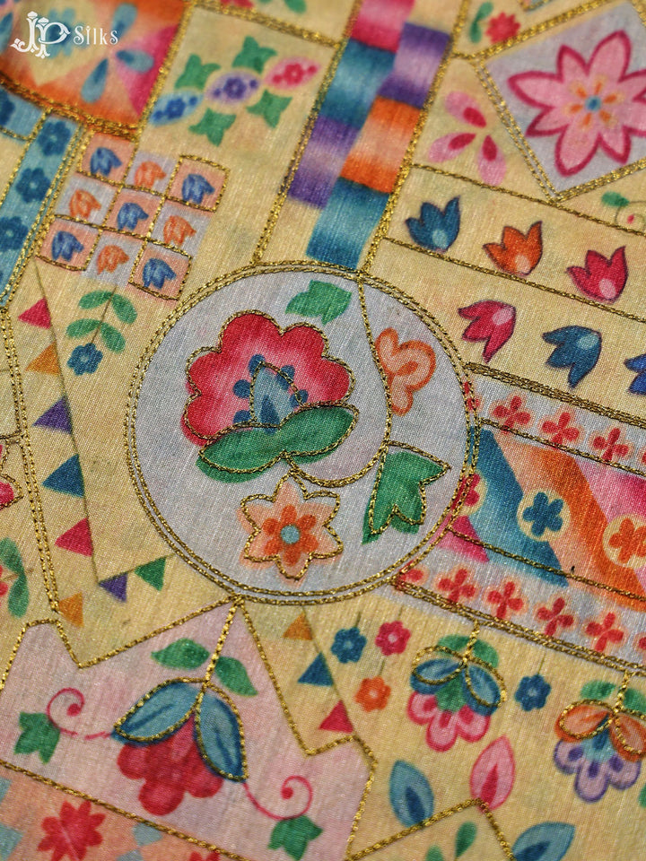 Multicolor Digital Printed Semi Raw Silk Fabric - E4198 - View 3