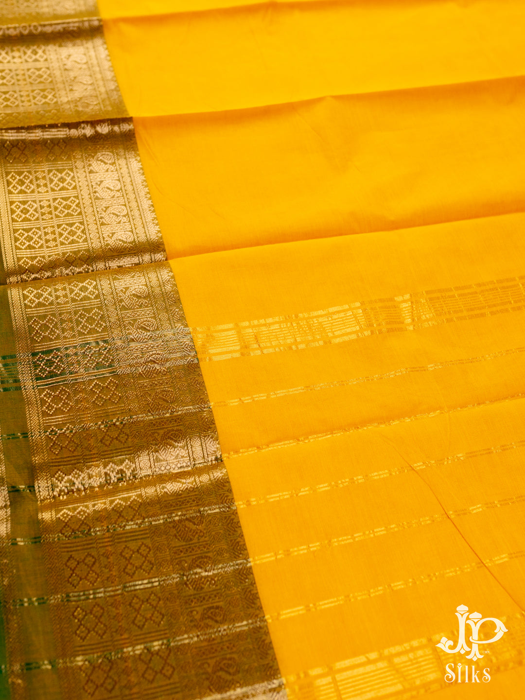 Yellow and Green Cotton Saree - D9645 - VIew 1