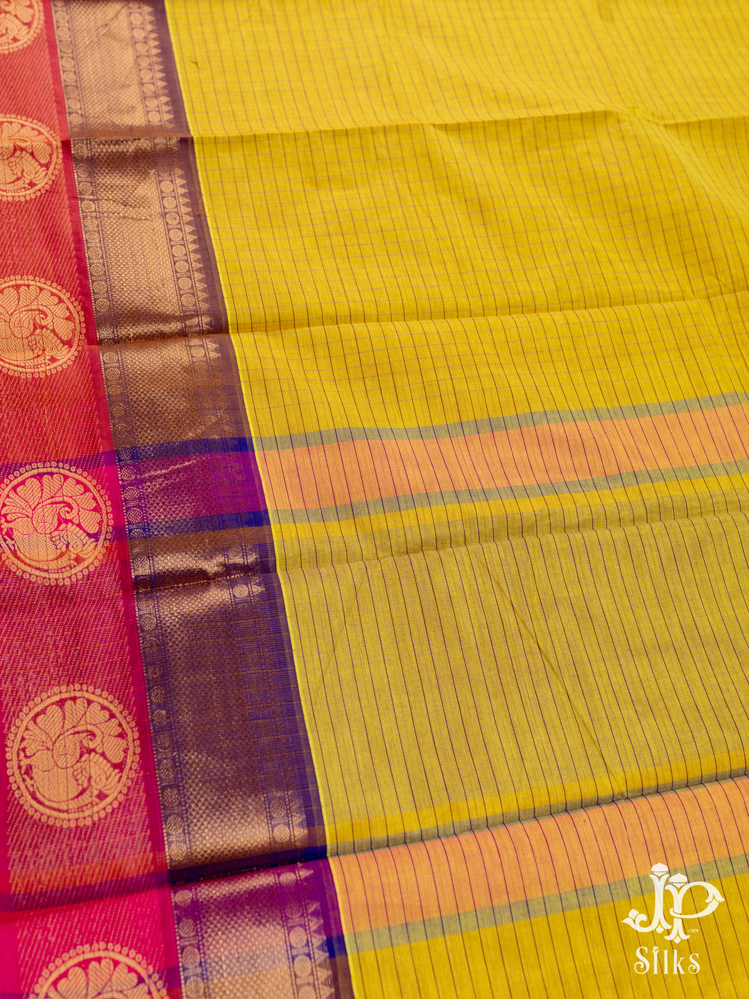 Mustard Yellow, Pink and Purple Cotton Saree - D9671 - VIew 3