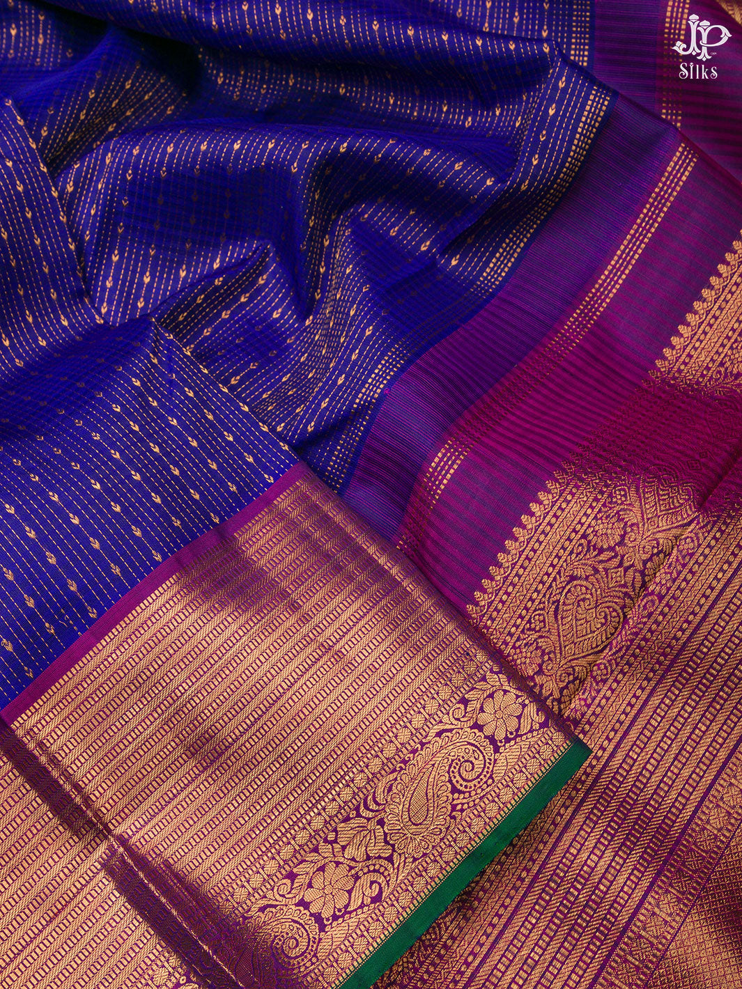 Teal and Violet Kanchipuram Silk Saree - D8180 - View 2