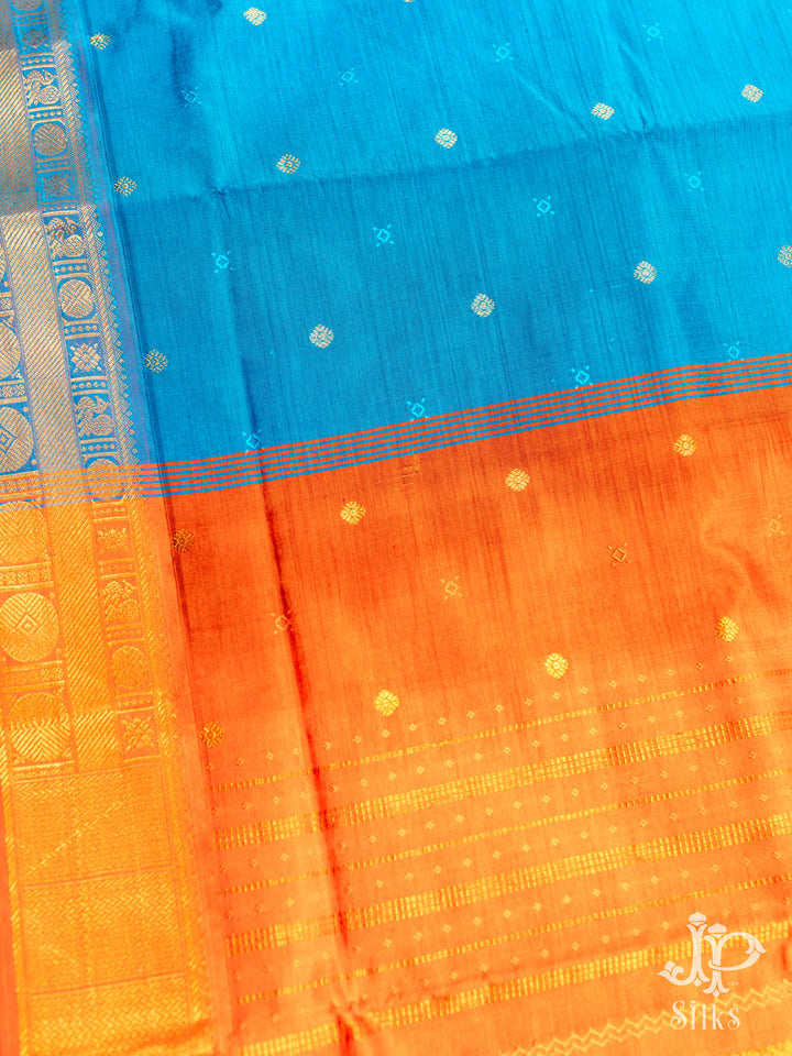 Blue and Orange Poly Cotton Saree - D1169 - View 4