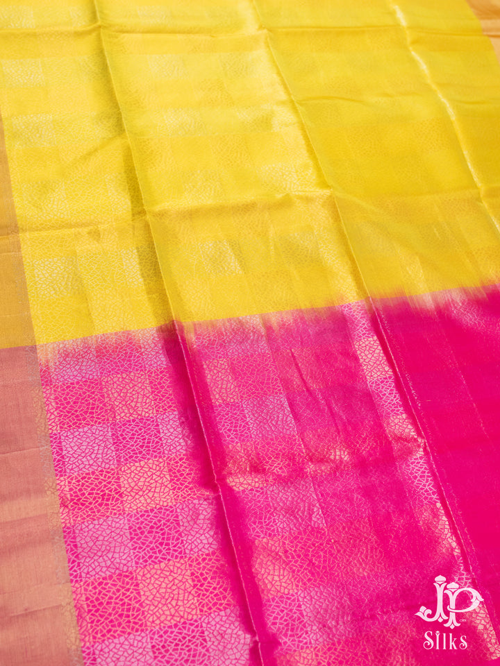 Lemon Yellow and Pink Soft SIlk Saree - D5987 - View 4