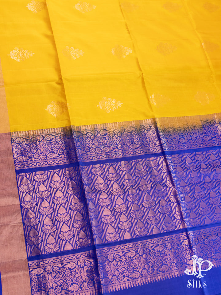 Sunny Yellow and Ink Blue Soft SIlk Saree - C1227 - VIew 1