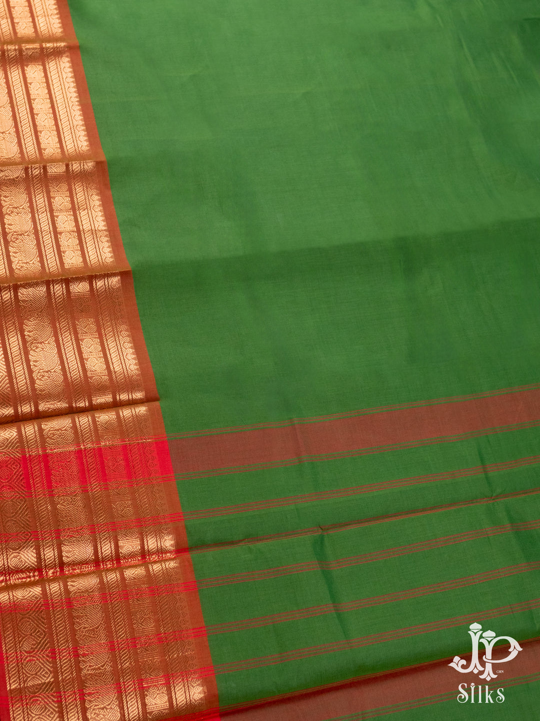 Green and Brown Cotton Saree - D9625 - VIew 1