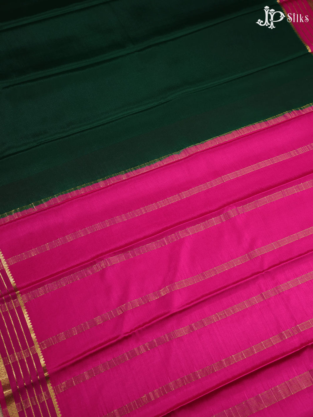 Bottle green and Rani pink Mysore Silk Saree - A6320 - View 1