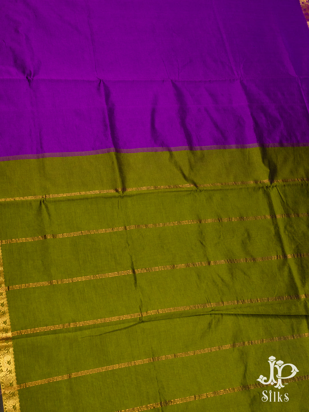 Purple and Olive Green Poly Cotton Saree - D8273 -3