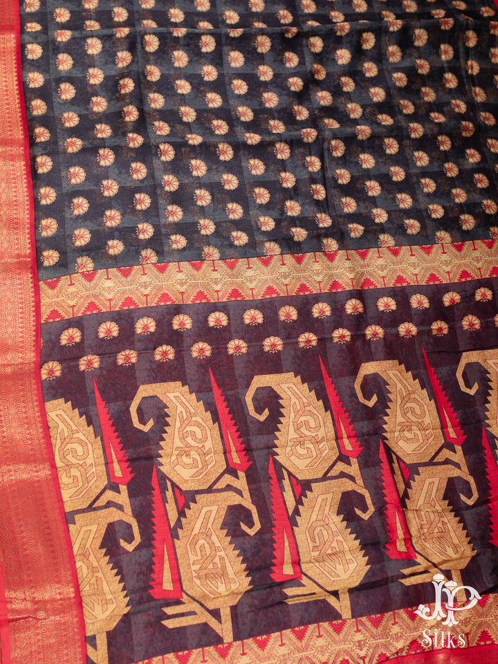 Black and Red Chanderi Fancy Saree - E1582 - View 3