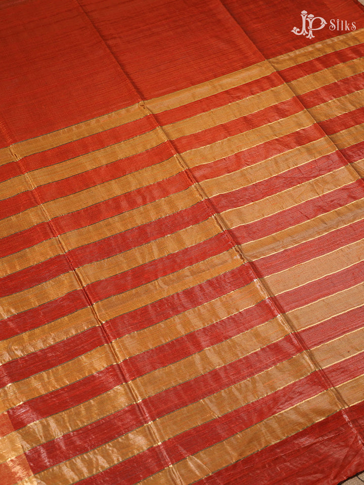 Red and Yellow Tussar Silk Saree - E31 - View 2