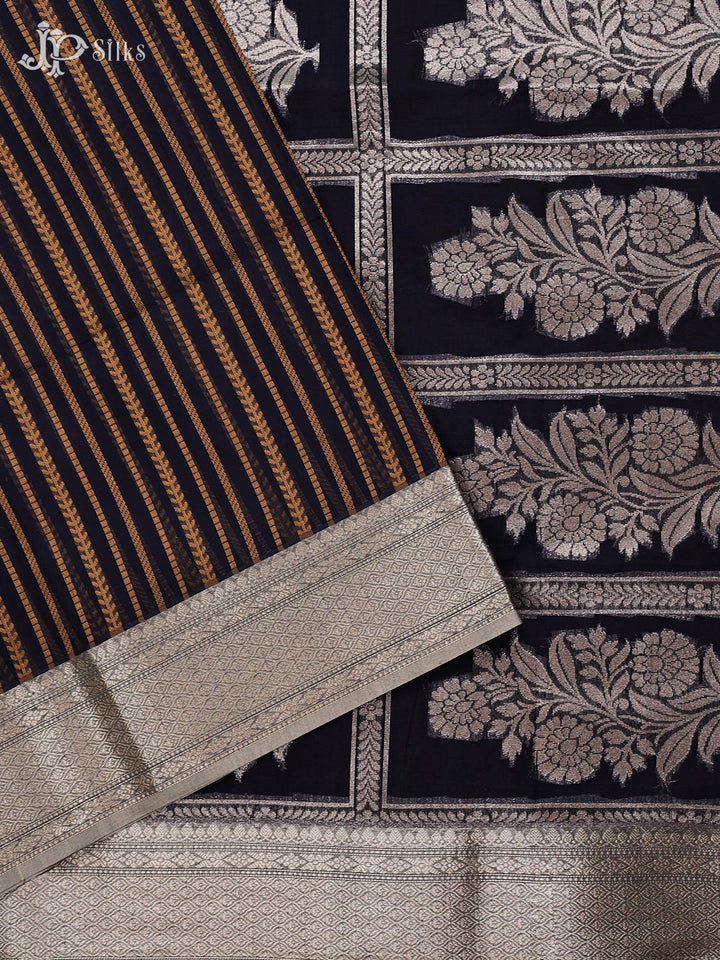 Black and Silver Banarasi Cotton Fancy Saree - E963 - View 2