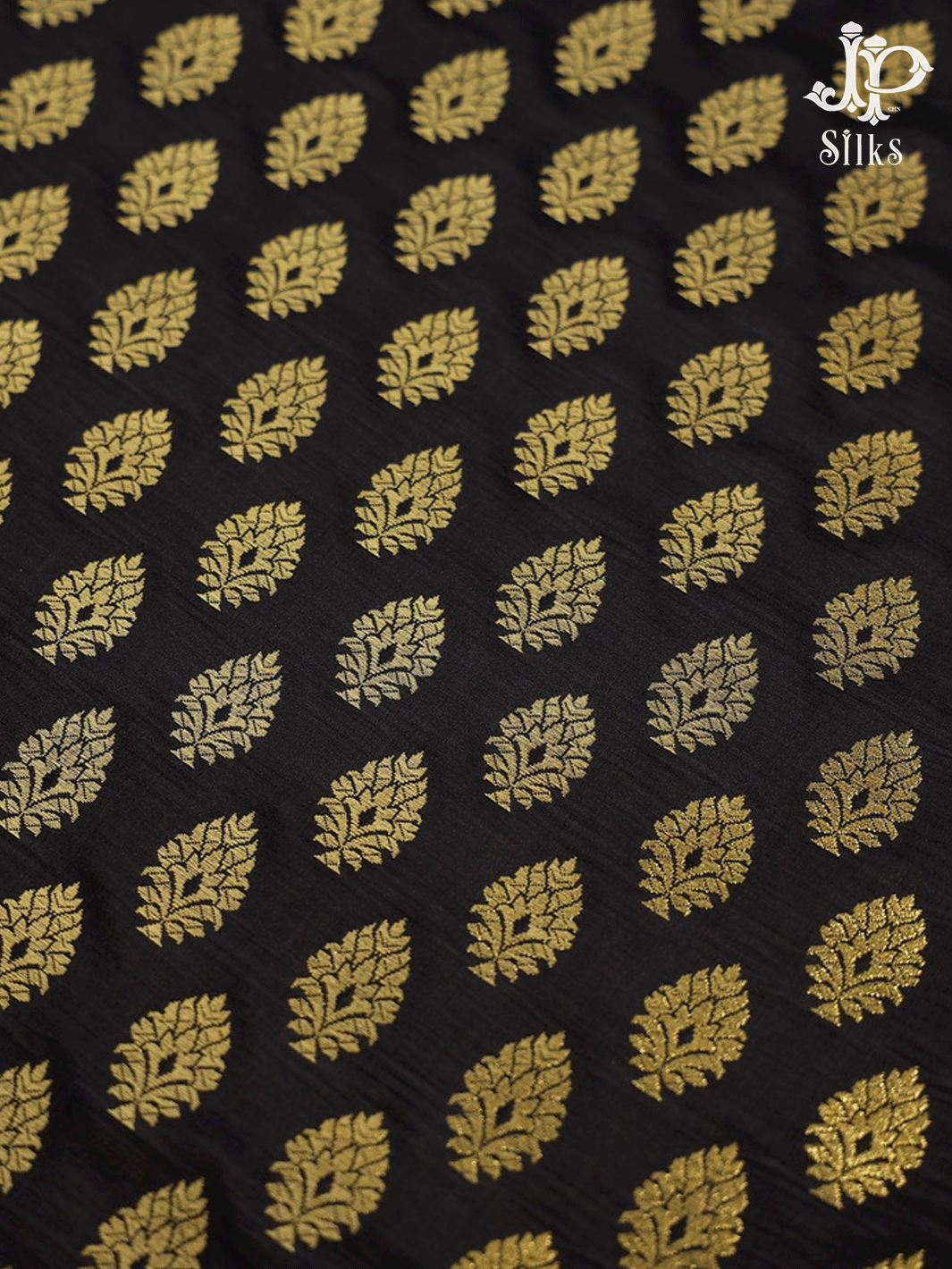 Black Banarasi Brocade Fabric - C845 - View 2