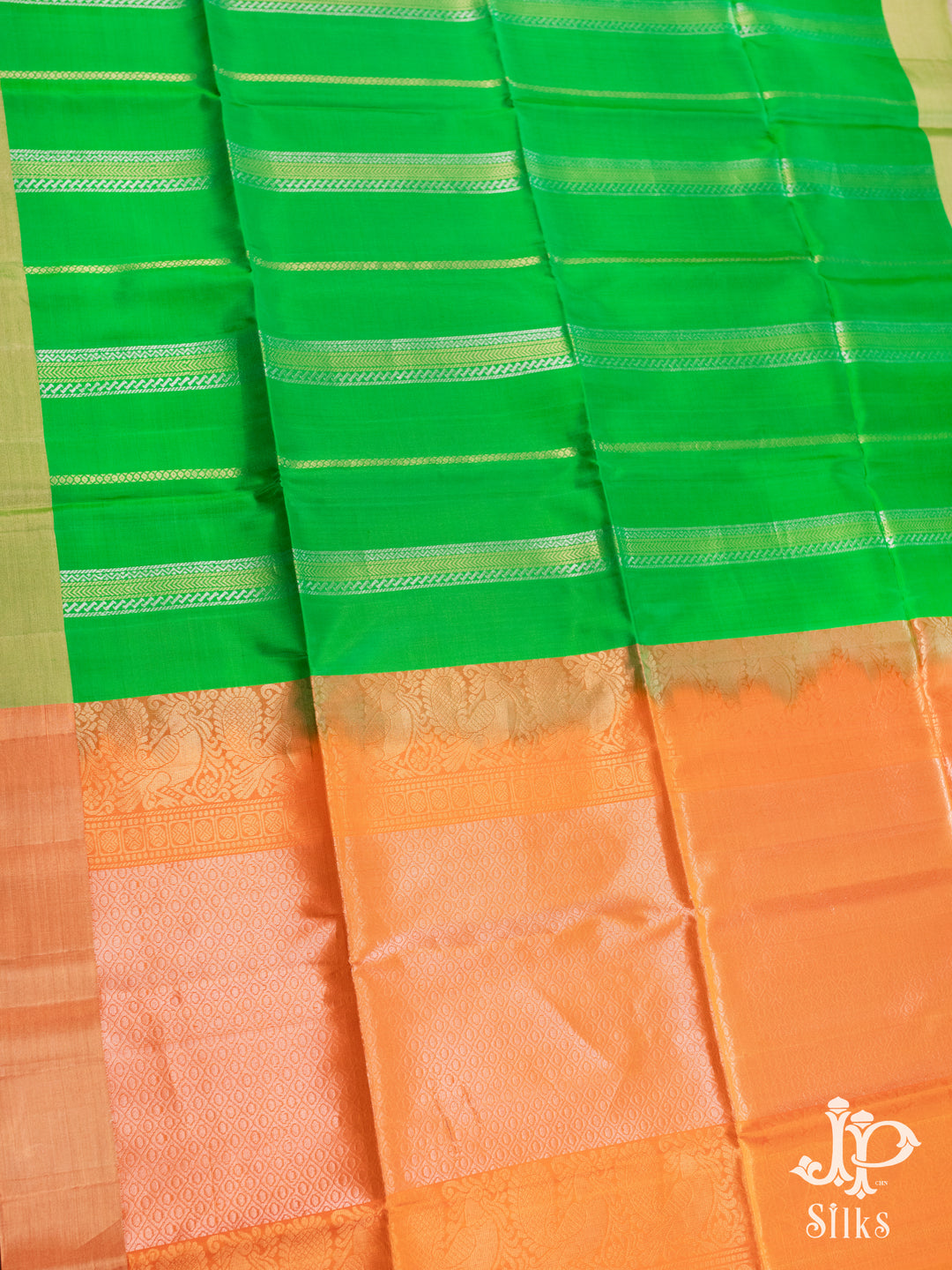 Orange and Green Soft Silk Saree - D4115 - View 4