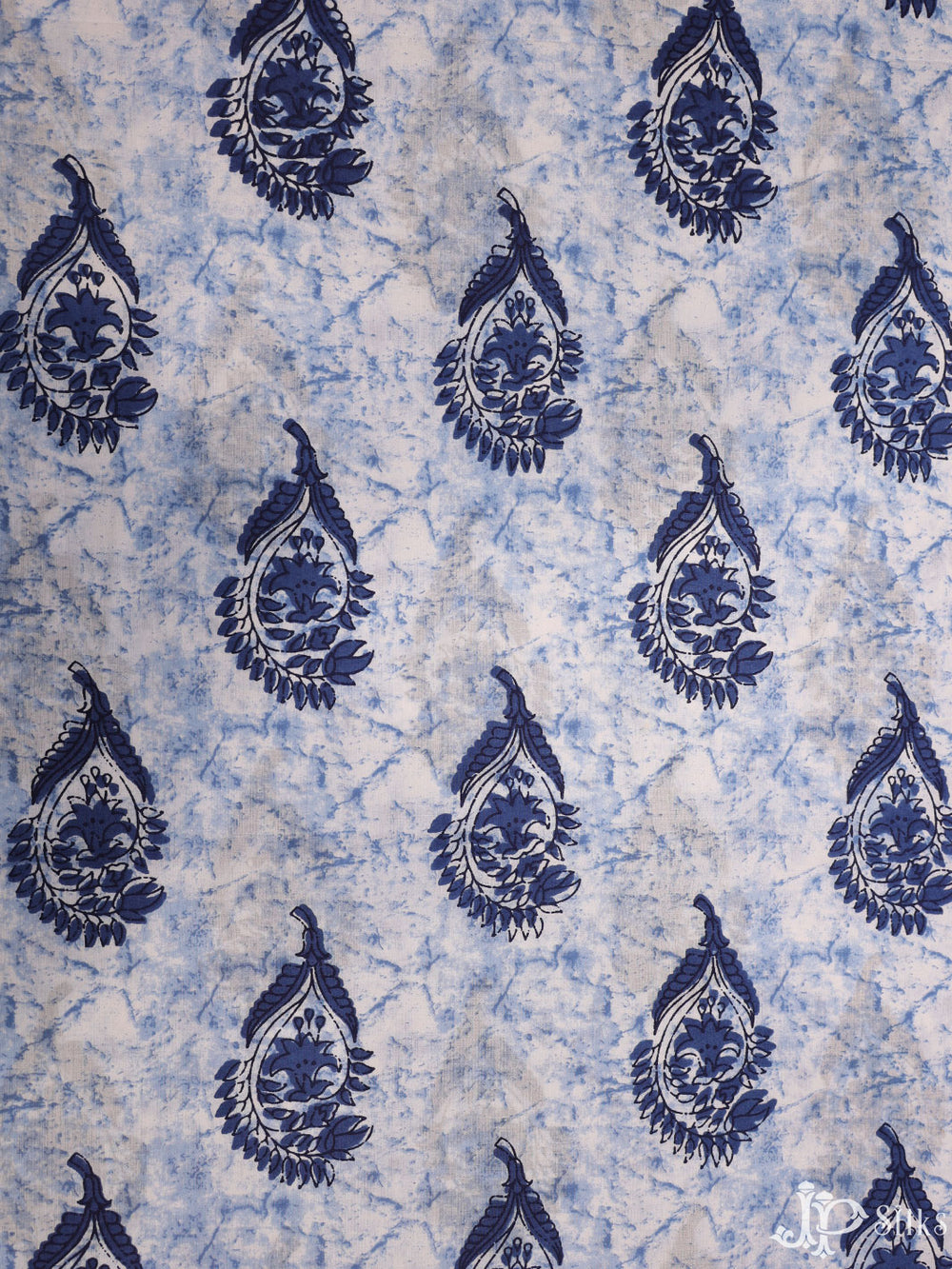 Blue and White Digital Printed Cotton Fabric - D1765 - View 1