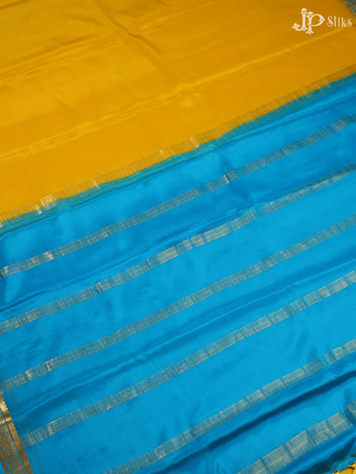 Lemon Yellow and Sky Blue Mysore Silk Saree - E315 - View 1