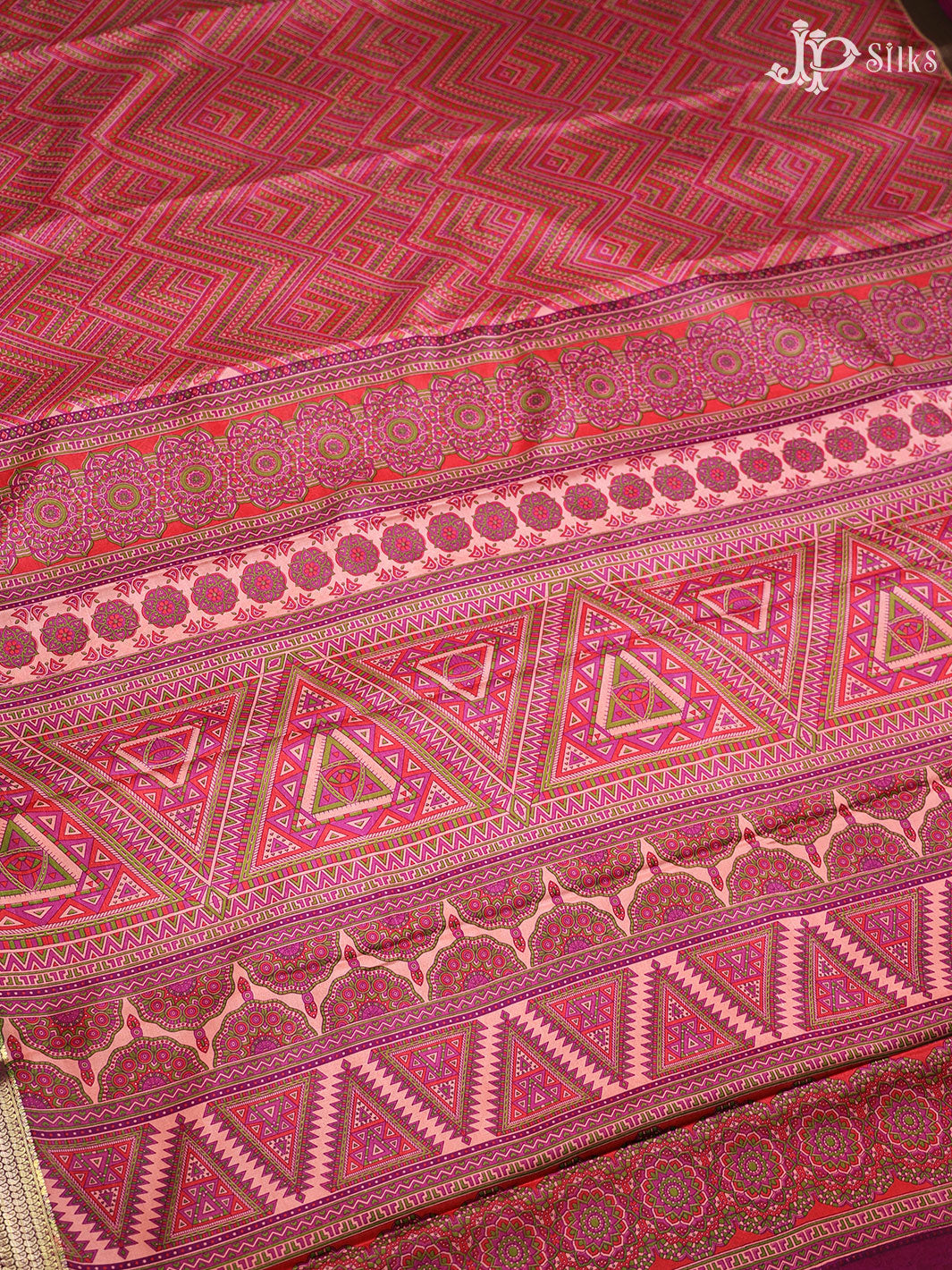 Multicolor Crepe Raw Silk Saree- E884 - View 5