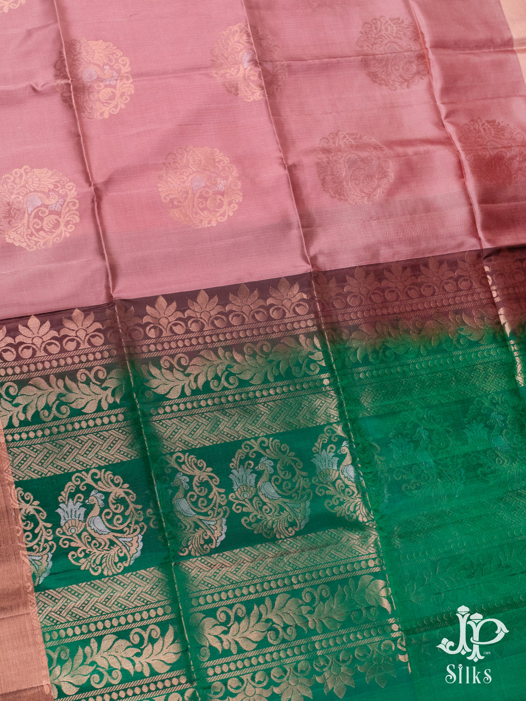 Onion Pink and Bottle Green Soft Silk Saree - D5938 - View 3