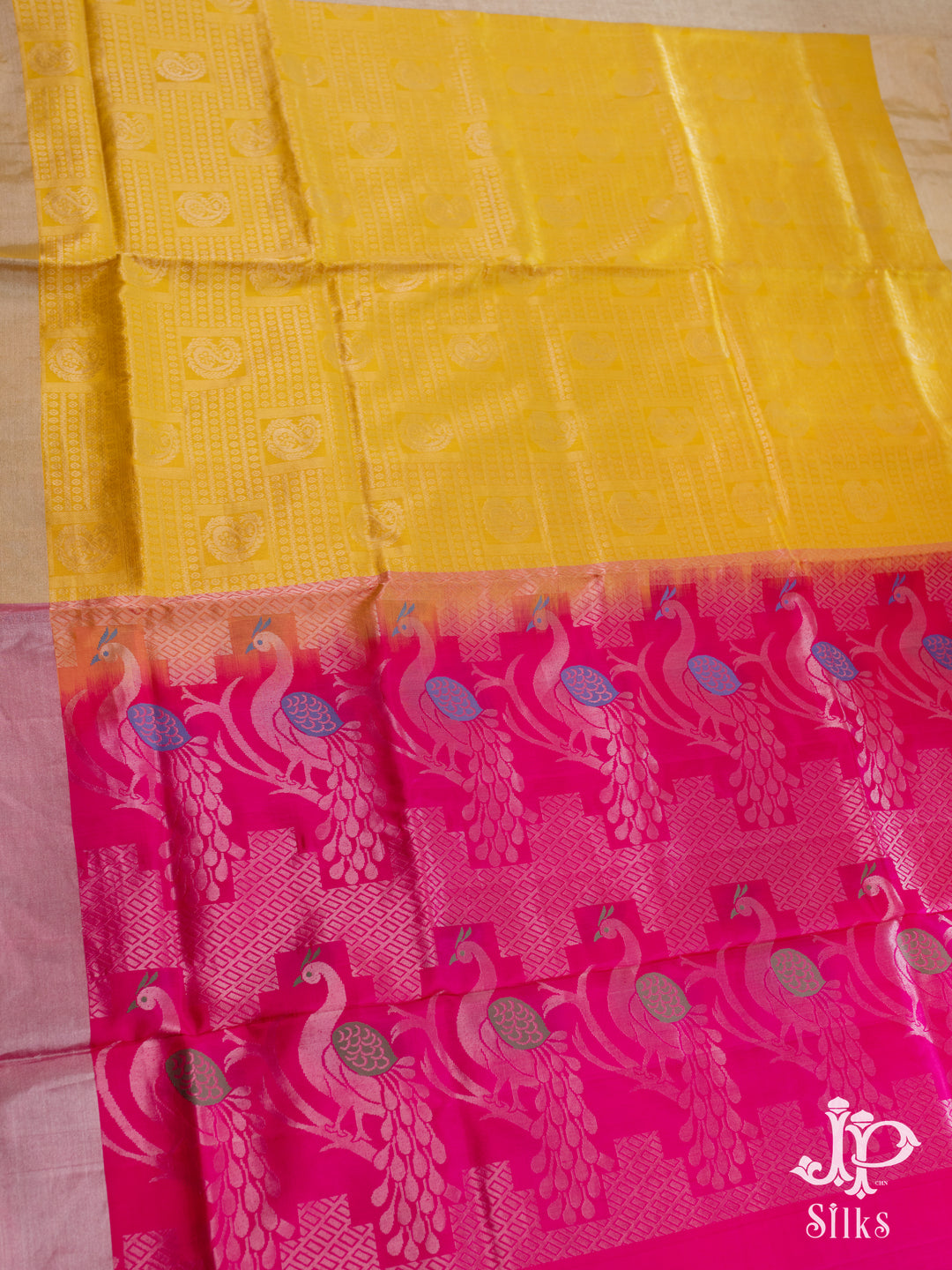 Yellow and Rani Pink Soft SIlk Saree - C1885 - View 3