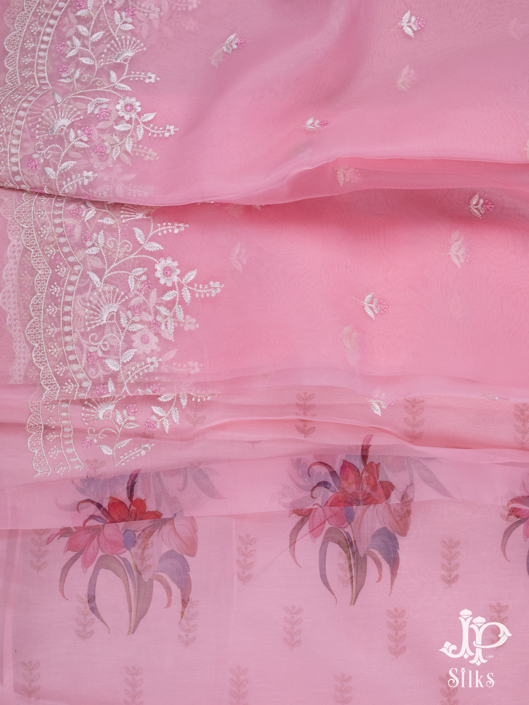 Pink Organza Fancy Saree - E1094 - 3