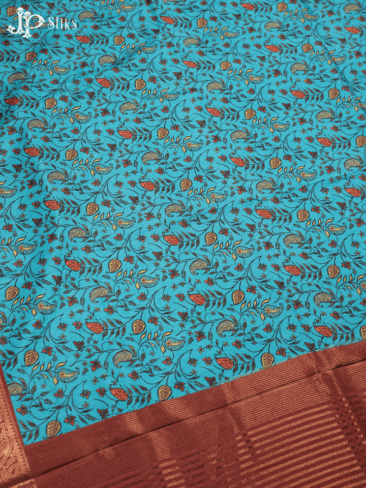 Blue and Brown Floral Design Semi Tussar Fancy Saree - E3993 - View 5