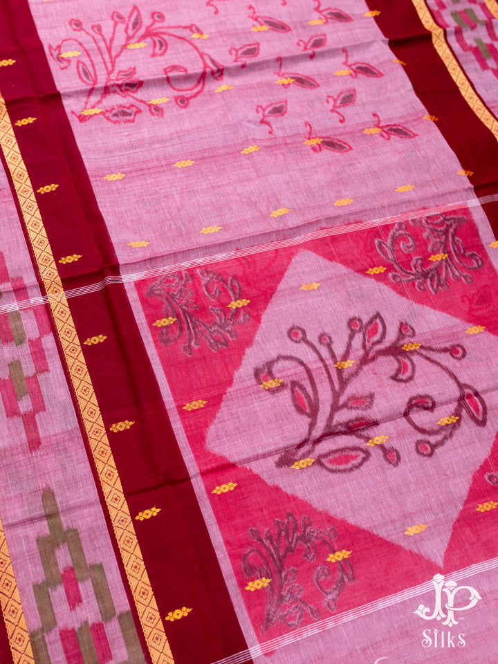 Onion Pink and Maroon Bengal Cotton Saree - D83 -2