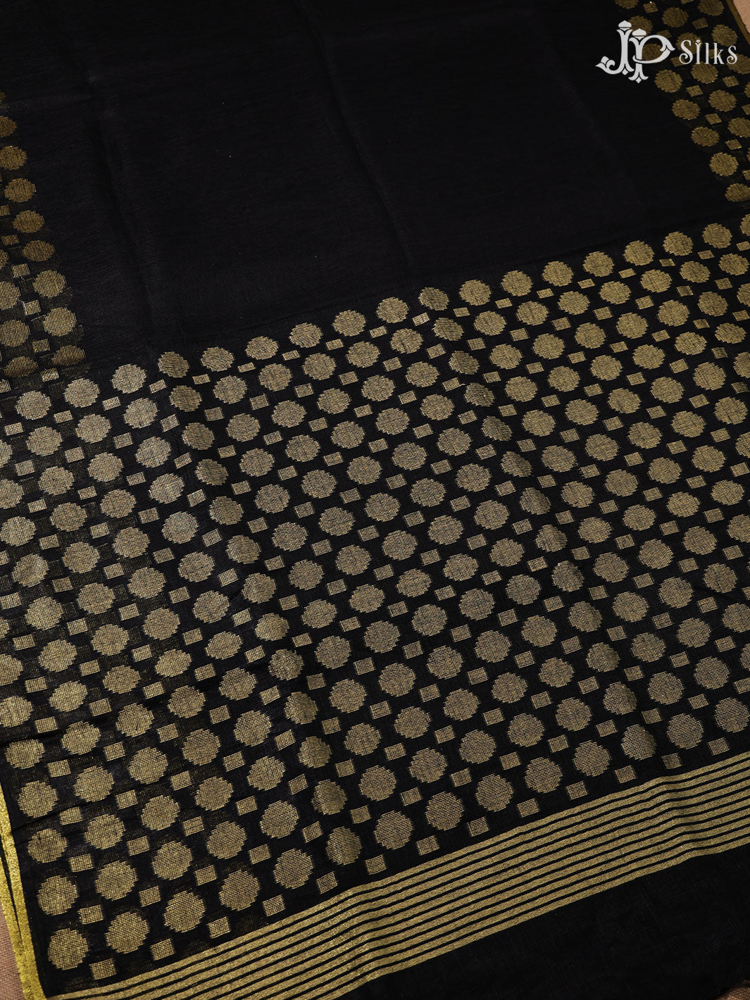 Black and Gold Linen Fancy Saree - D8327 - View 4