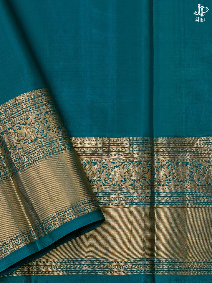 Lilac and Teal Blue Kanchipuram Silk Saree - D4135 -View 4
