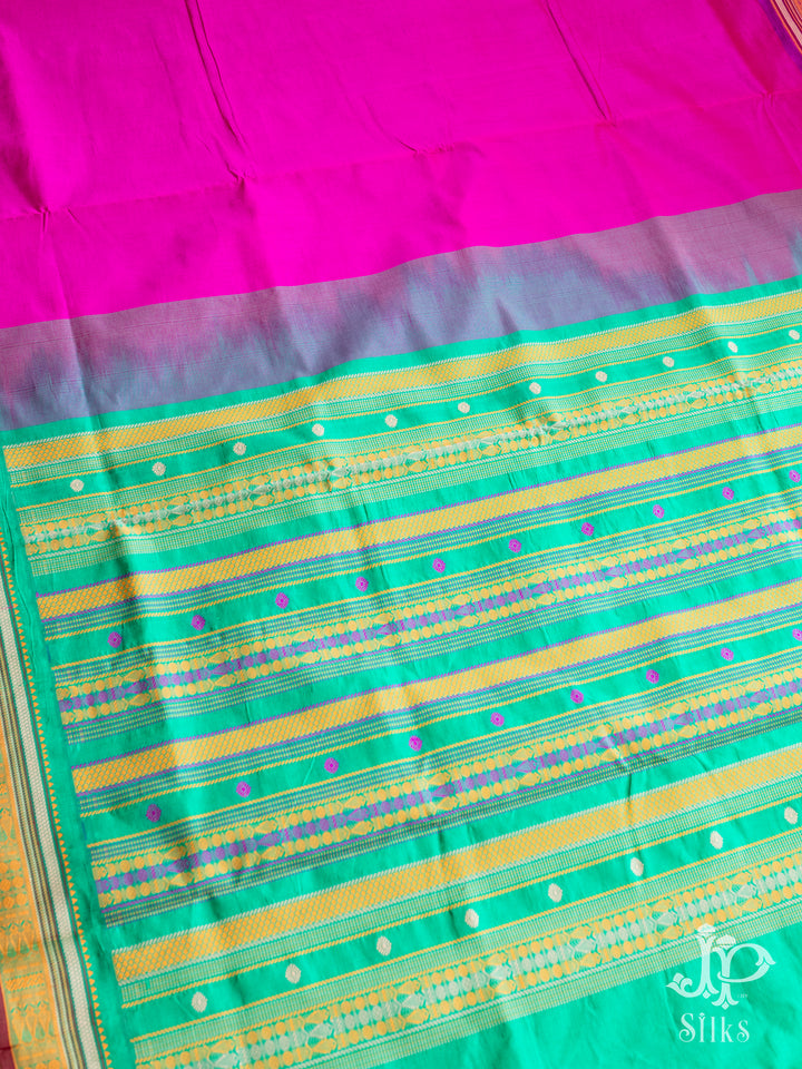 Pink and Turquoise Green Poly Cotton Saree - D1159 - view 4