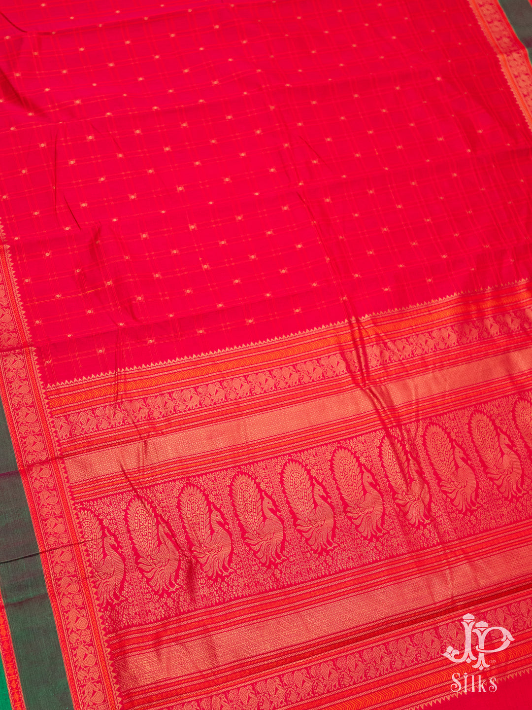 Reddish Pink and Green Kanchi Cotton Saree - D9728 - VIew 3