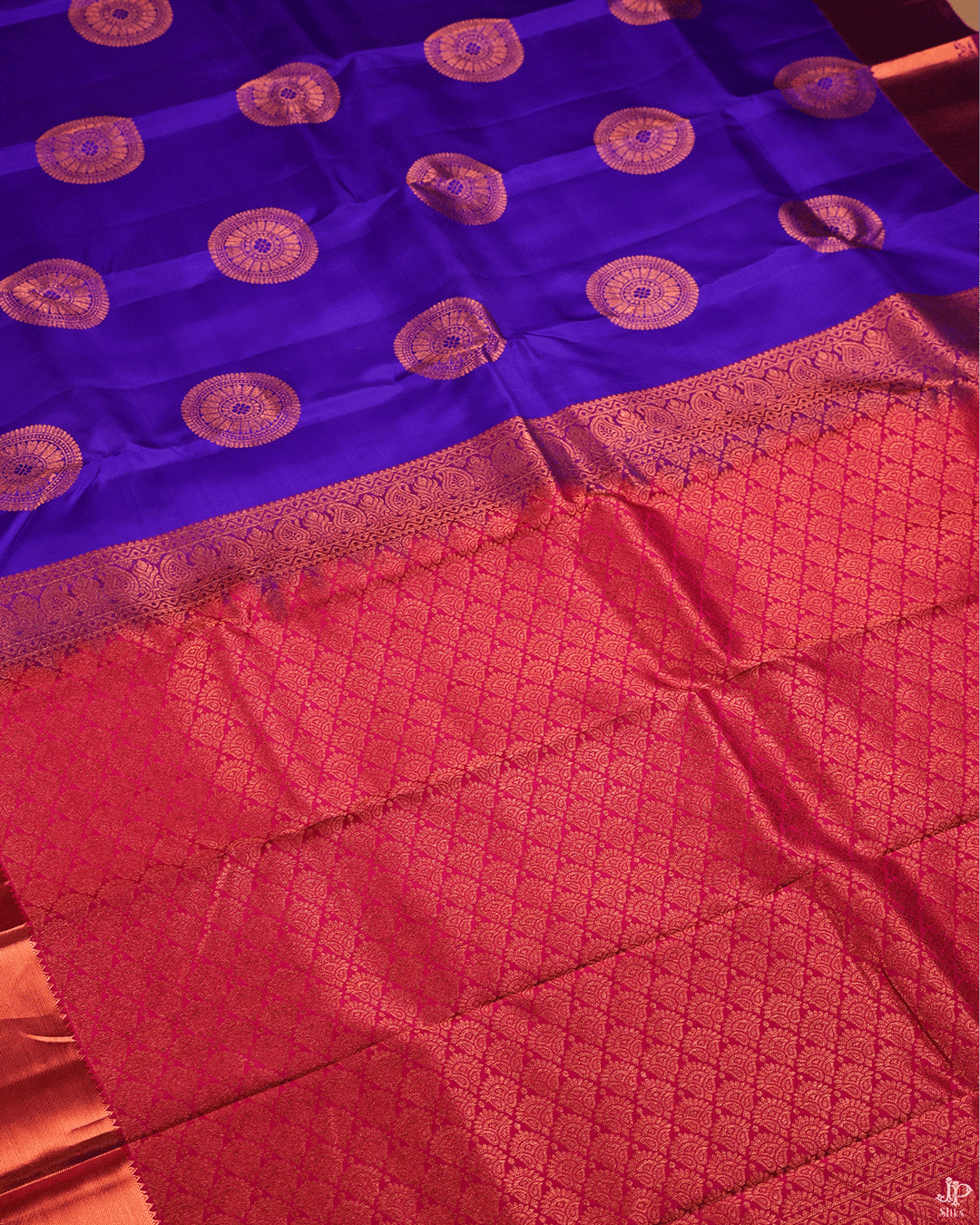 Violet and Pink Kanchipuram Silk Saree - D4754 - View 3