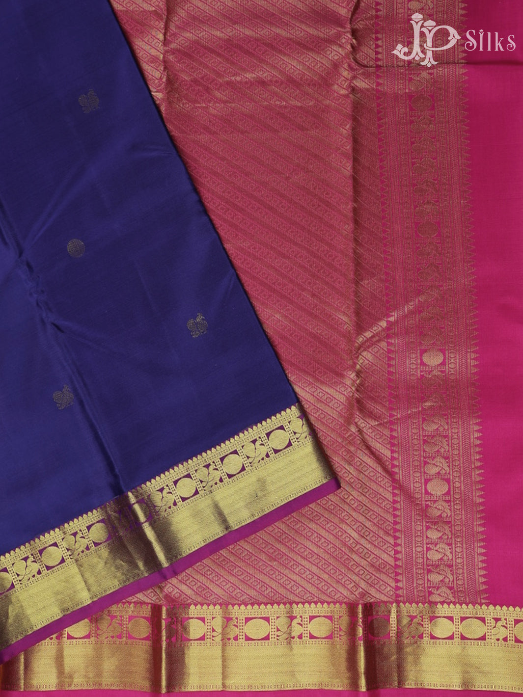 Ink Blue with Pink Kanchipuram Silk Saree - C682 - View 2