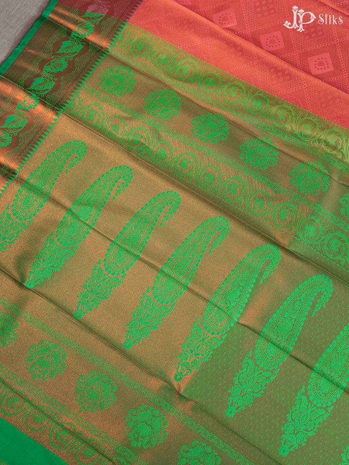 Coral And Light Green Art Silk Saree - E4838