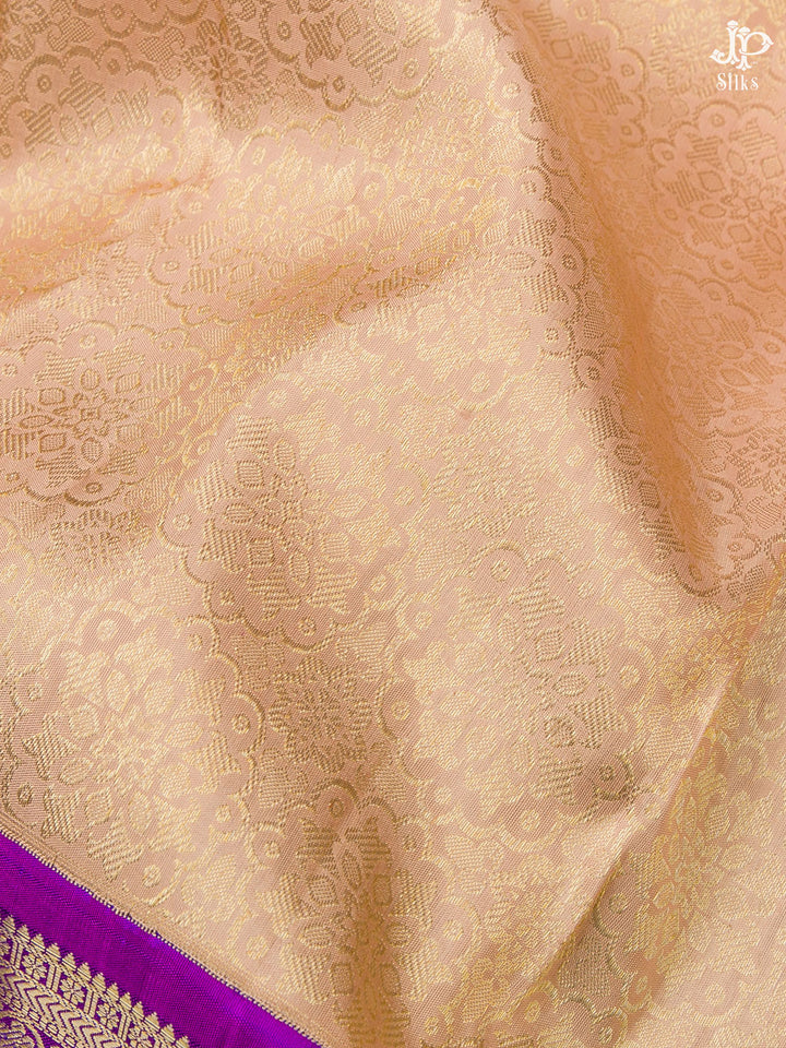 Cream and Purple Kanchipuram Silk Saree - A1306 - View 3