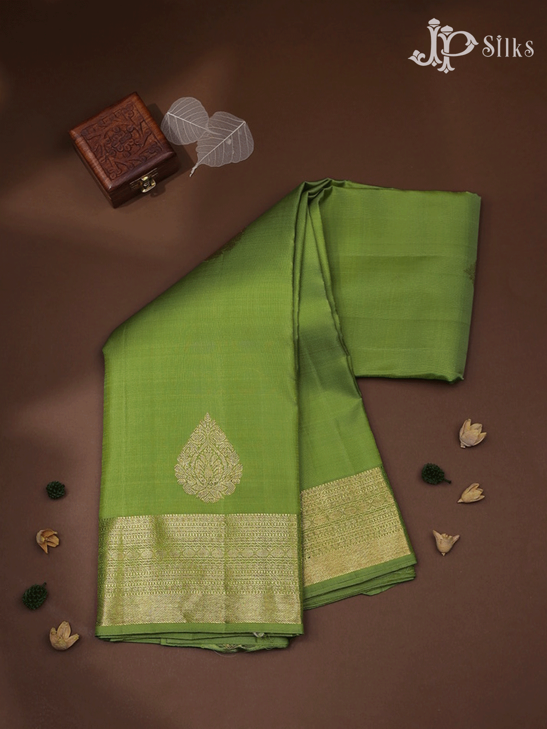 Green Damask Butta Kanchipuram Silk Saree - F1