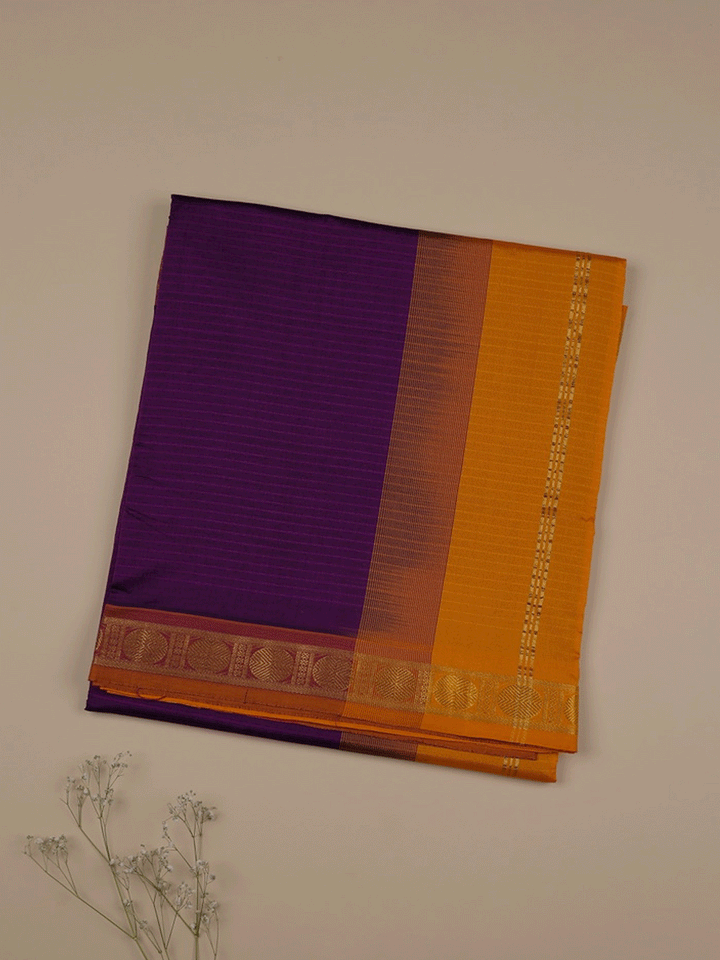 Purple with Yellow Poly Cotton Saree - F302