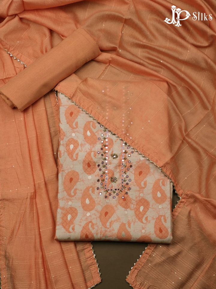 Light Orange Spun Cotton Chudidhar Material - D1016 - View 1