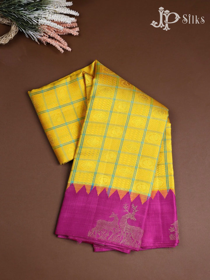 Yellow with Pink Kanchipuram Silk Saree - A932 - View 1