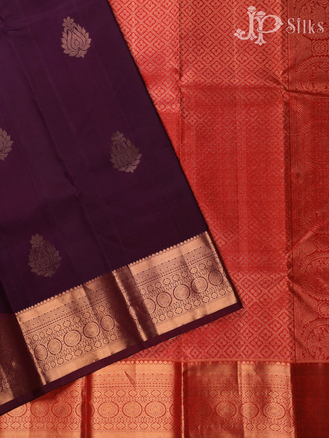 Grape and Orange Kanchipuram Silk Saree - E4704