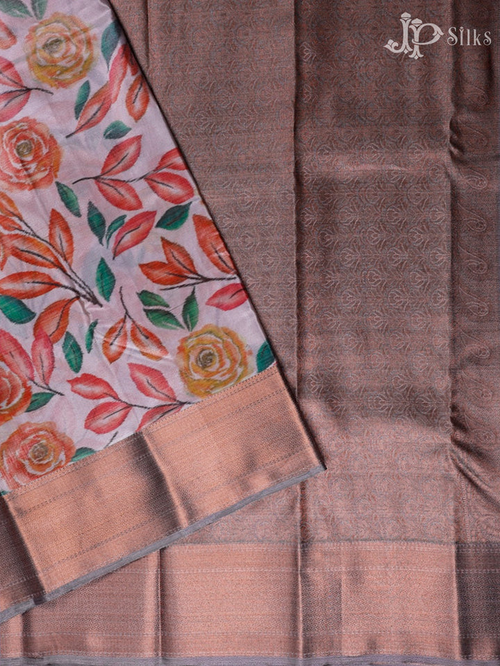 Light Baby Pink And Grey Art Silk Saree - F2918